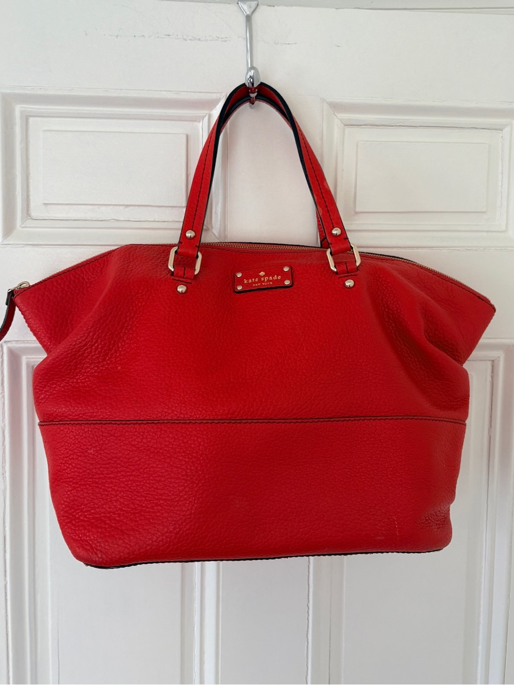 Kate Spade Red Pebbled Leather Top Handle Slouch Tote